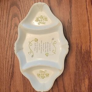 🍀GRASSLANDS ROAD☘️ stone dish with green clovers.  12 1/2" long 1 1/2" deep.